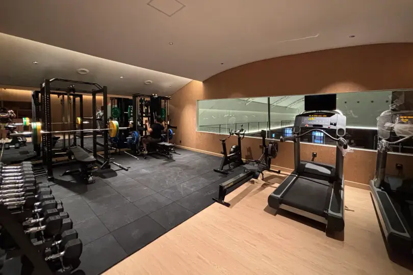 Gym with racks and treadmills
