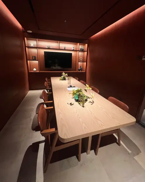 Meeting room with a long timber table